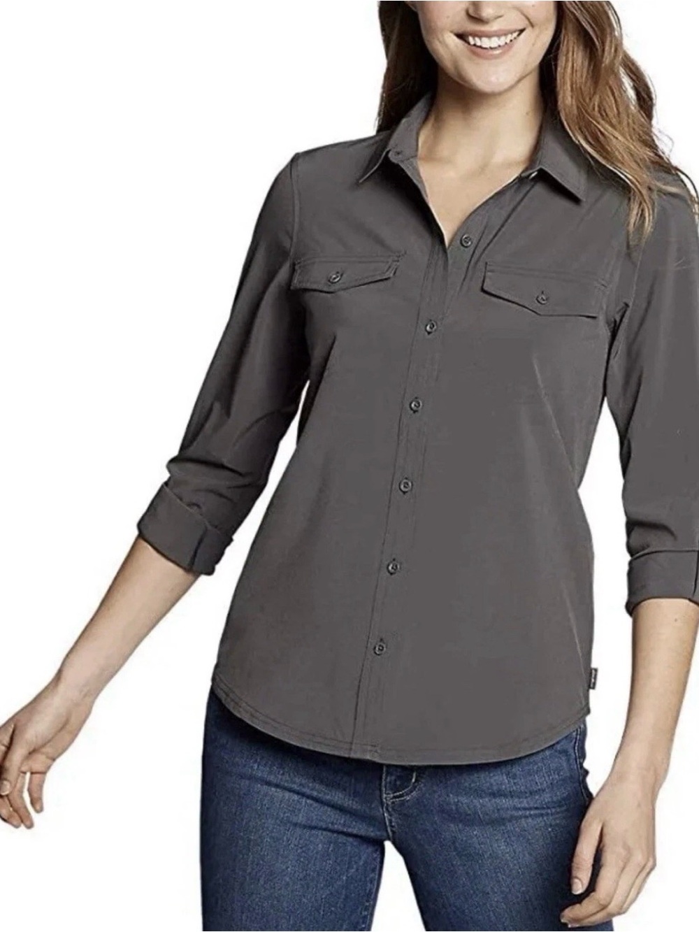 Women's Eddie Bauer Departure 2.0 Long Sleeve Shirt Gray Medium